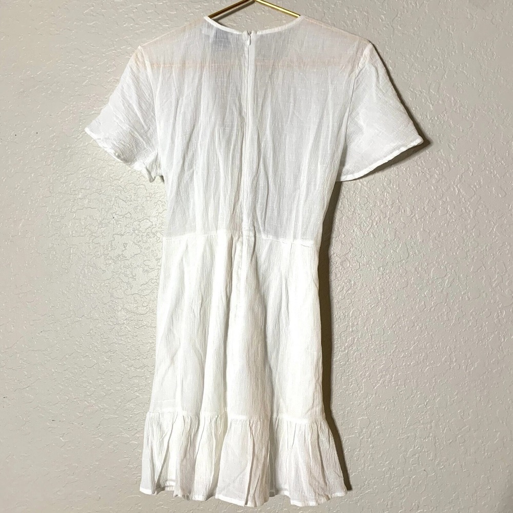Princess Polly xx Sz 10 White Wrap Dress Knee Length Short Sleeve 100% Cotton - Picture 2 of 7